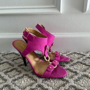 Barbie Style - Nine West Bezel nubuck fuchsia heels